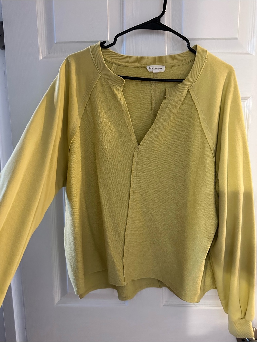 Blu Pepper Lime Yellow Split V-Neck Relaxed Sweatshirt
